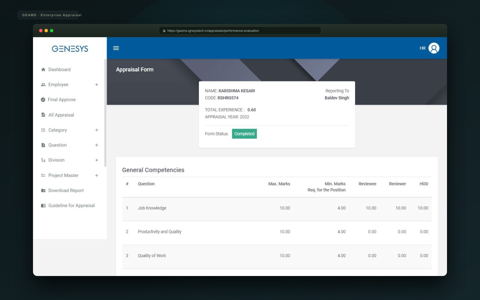 GEAMS (Genesys Employee Appraisal Management System)